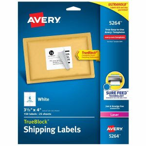 Avery? White Rectangle Labels with Sure Feed? Technology,TrueBlock?, 2" x 4" , for Laser and Inkjet Printers