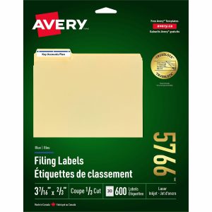 Alternative view of Avery? Filing Labelswith TrueBlock? Technology for Laser and Inkjet Printers, 2/3" x 3-7/16" , Blue