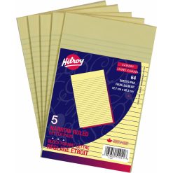 Hilroy Small Letter Pads, 5?8-Inch, Narrow Ruled, Canary, 64-Sheets Each, Pack of 5