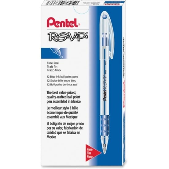 Pentel R.S.V.P. Blue Ballpoint Stick Pens - 0.7mm - 12 Pack