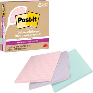 Alternative view of Post-it? 100% Recycled Paper Super Sticky Notes 4 in x 4 in Lined Wanderlust Pastels Collection