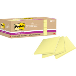 Alternative view of Post-it? 100% Recycled Paper Super Sticky Notes 3 in x 3 in Canary Yellow