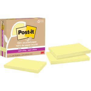 Alternative view of Post-it? 100% Recycled Paper Super Sticky Notes 3 in x 5 in Canary Yellow