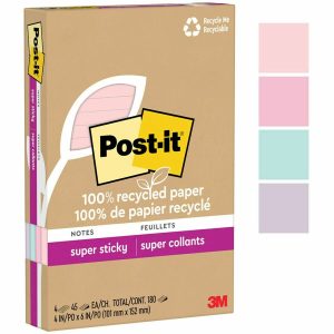 Alternative view of Post-it? 100% Recycled Paper Super Sticky Notes 4 in x 6 in Lined Wanderlust Pastels Collection