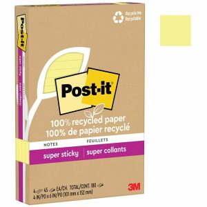 Alternative view of Post-it? 100% Recycled Paper Super Sticky Notes 4 in x 6 in Lined Canary Yellow