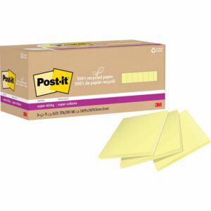 Alternative view of Post-it? 100% Recycled Paper Super Sticky Notes 3 in x 3 in Canary Yellow