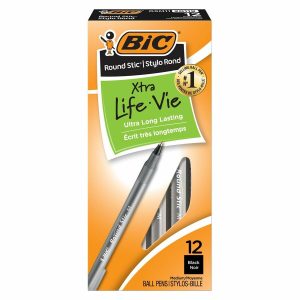 Alternative view of BIC Round Stic Extra Life Black Ballpoint Pens, Medium Point (1.0 mm) - 12 Pack
