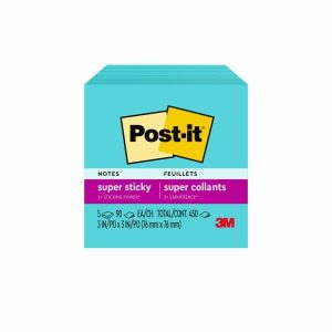 Alternative view of Post-it? Super Sticky Notes, 3 in x 3 in, Aqua Wave, 5 Pads/Pack, 90 Sheets/Pad