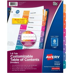 Avery? Ready Index? Table of Content Dividersfor Laser and Inkjet Printers, 8 tabs, 1 set - Quantity8